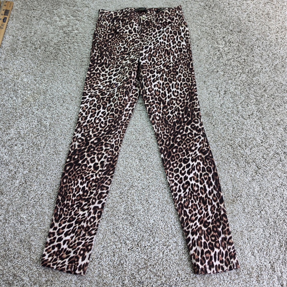 Guess 1981 Skinny Jeans Womens 27 Leopard Print Brown Stretch Denim W84AB4D35U0